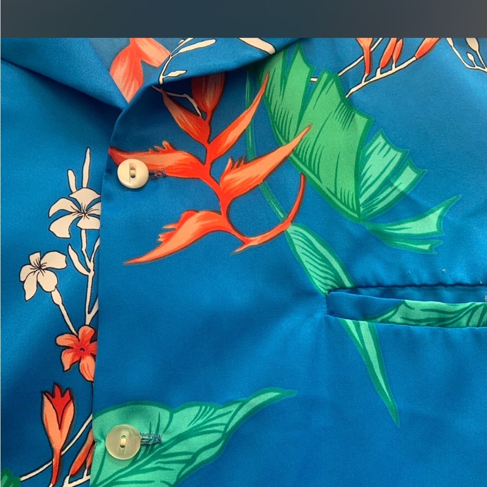 Vintage 1970s Men's Tropical Print Short Sleeve Button-Down Shirt - Picture 5 of 7